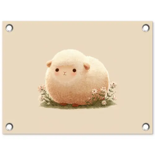 Schaap - Beige - Bloemen tuinposter los doek klein -3d
