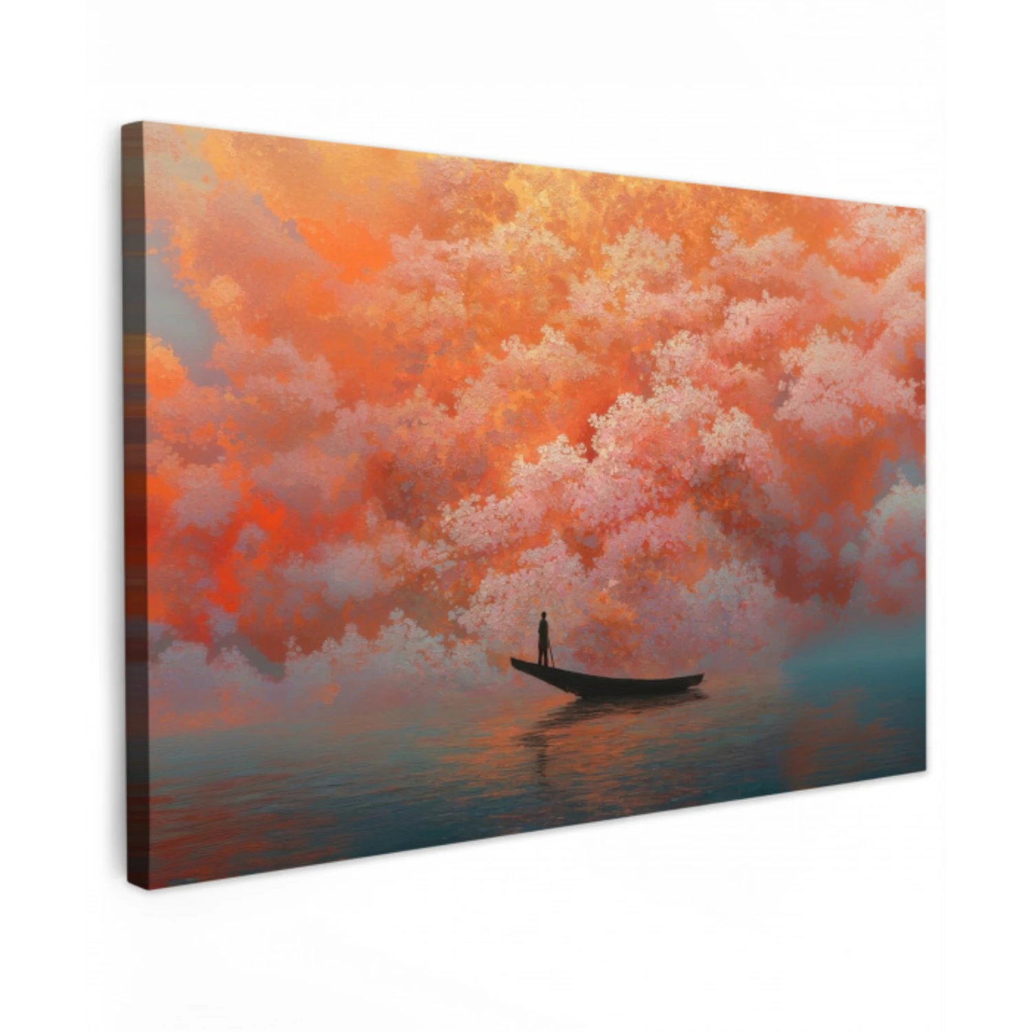 Zee - Boot - Wolken - Oranje Tuinposter op houten frame 2 cm dik klein -3d