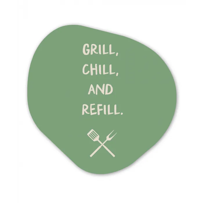 Grill - Groen - Zomer - Quote Wandcirkel Organisch Aluminium middel -3d
