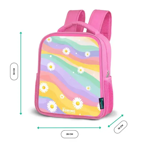 Madeliefjes op regenboogachtergrond Kinderrugzak - Roze middel -productfoto_formaten