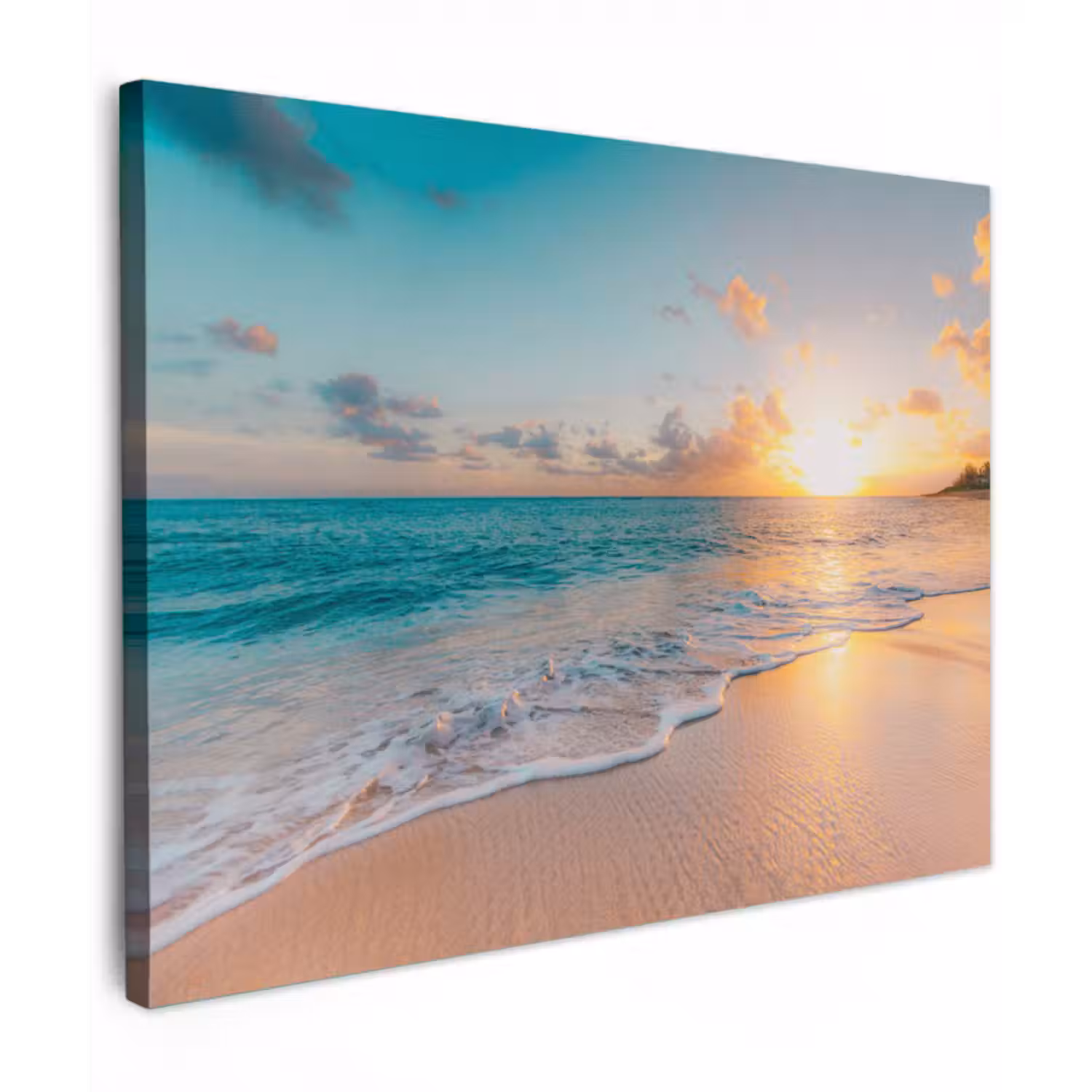 Canvas schilderij - Zonsondergang - Strand - Zee - Zomer - Blauw