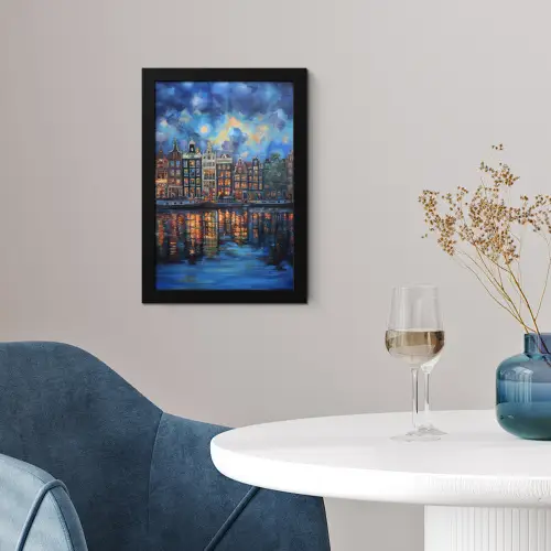 Grachten Amsterdam - Huizen - Stad - Kleurrijk fotolijst zwart zonder passe partout klein -sfeer4