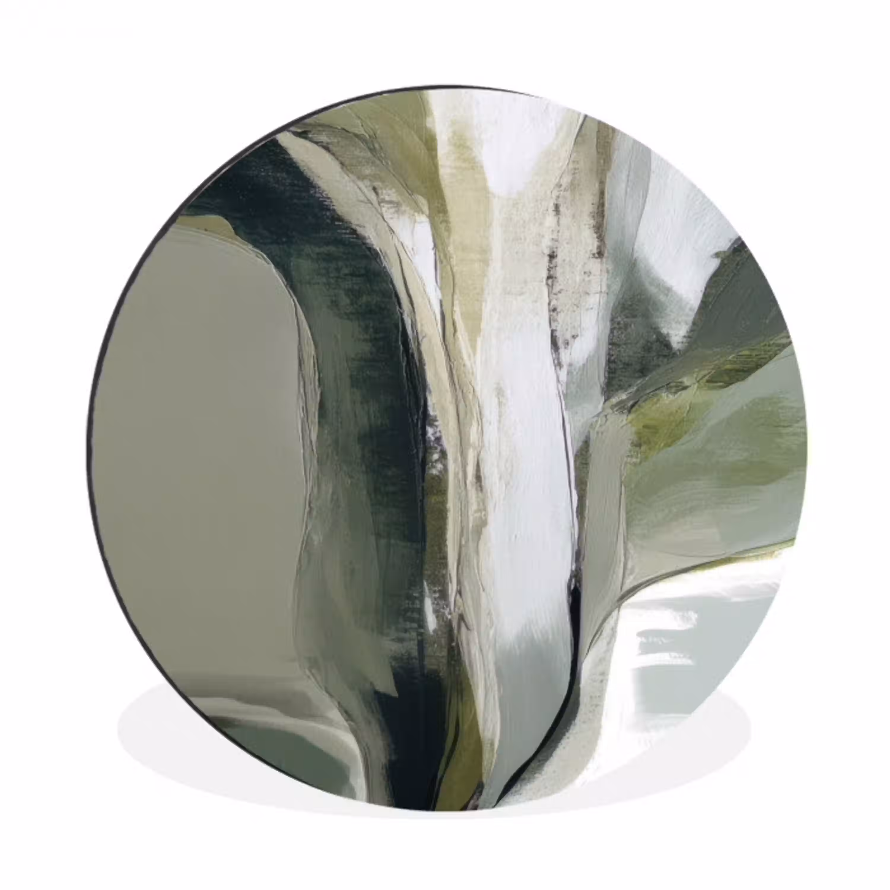 Natuur - Abstract - Groen - Penseelstreken Wandcirkel aluminium klein -3d
