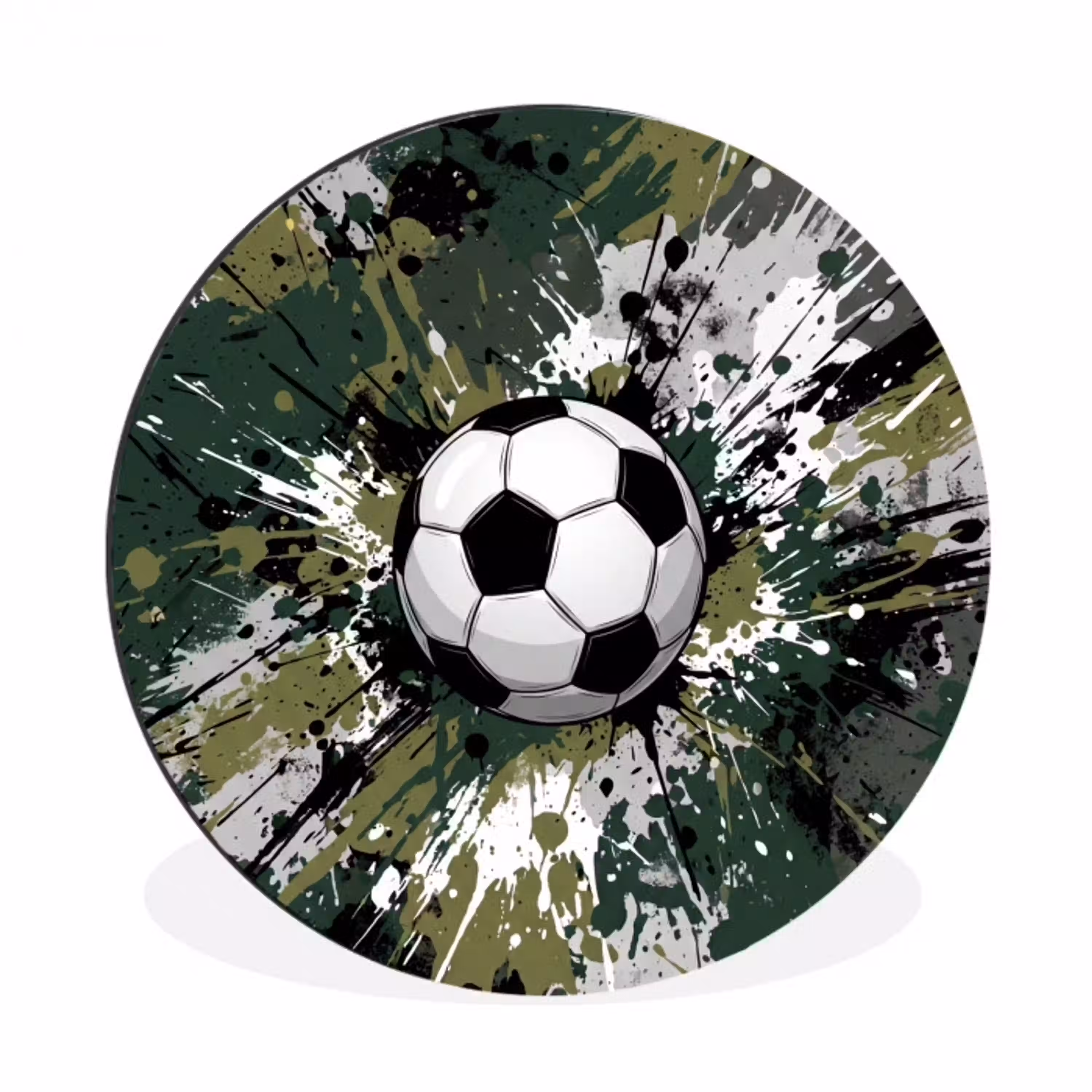 Voetbal - Verf - Spetters - Groen Wandcirkel aluminium klein -3d