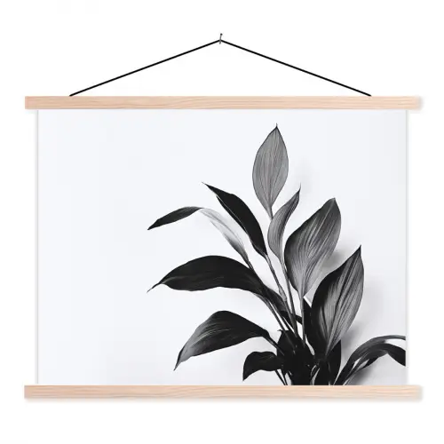 Plant - Bladeren - Minimalistisch - Zwart textielposter latten blank klein -3d