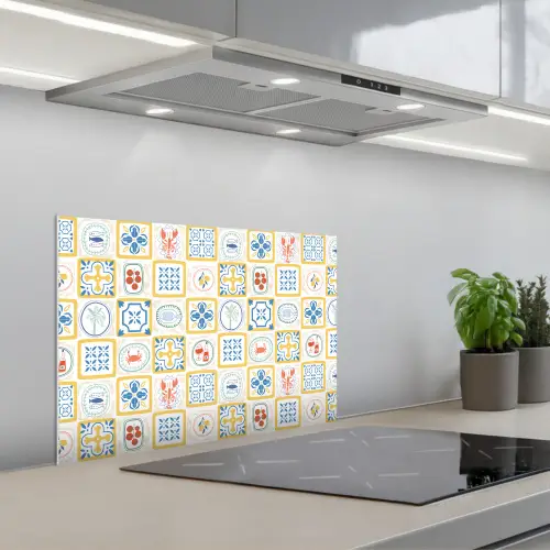 Zee - Sfeer - Mozaïek - Vis keuken achterwand spatscherm klein 900 -3d_schuin
