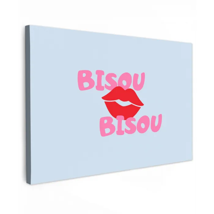 Lippen - Bisou - Blauw Tuinposter op houten frame 2 cm dik klein -3d