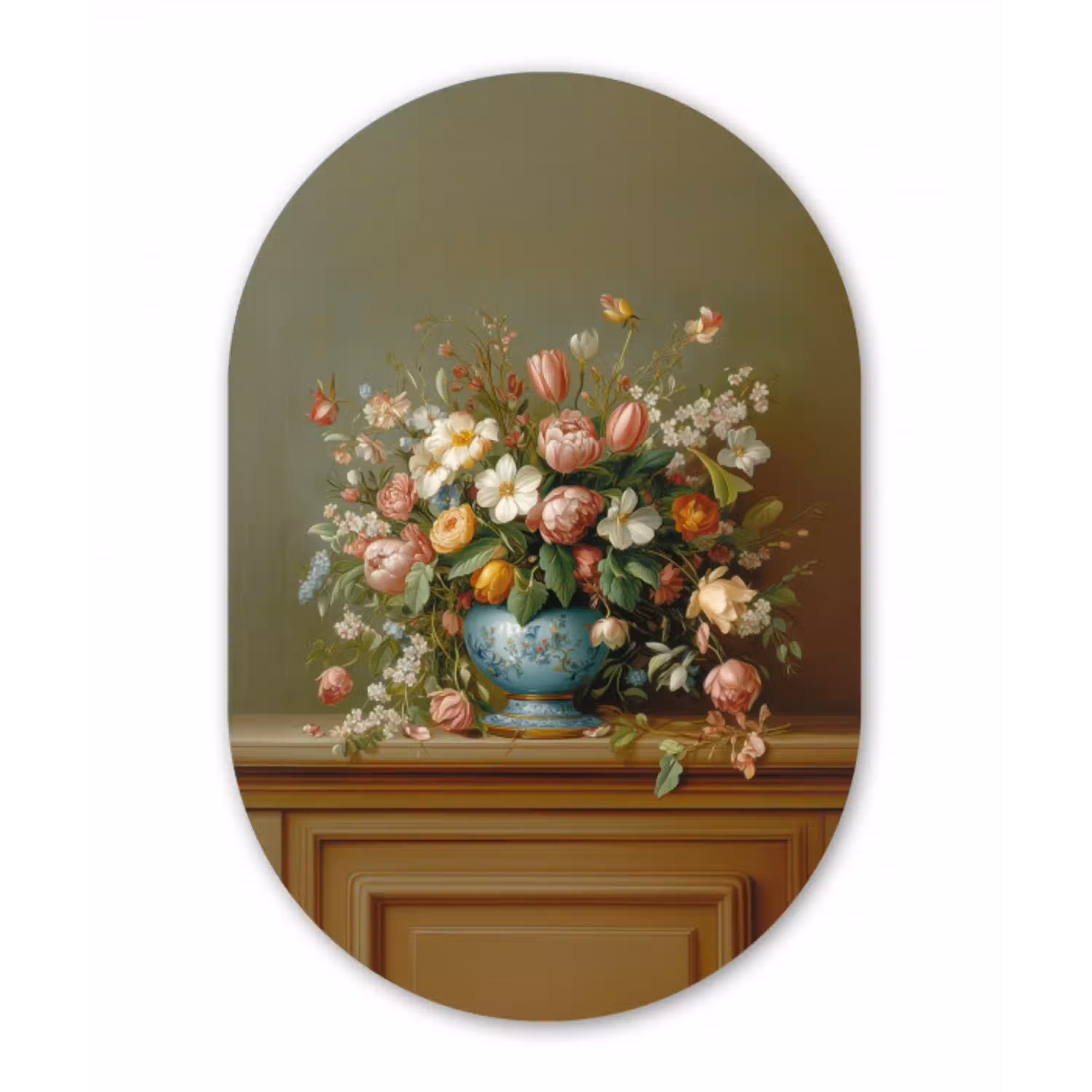 Vaas - Pastel - Kleuren - Bloemen Wandcirkel Ovaal Glas middel -3d