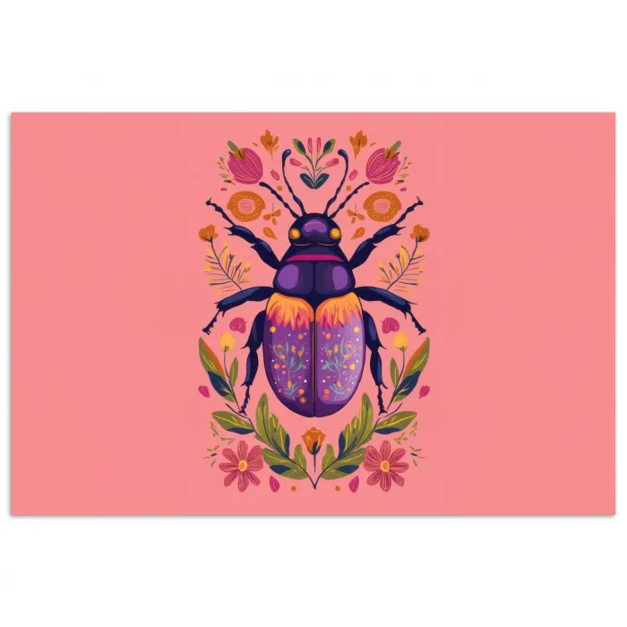 Paars - Kever - Stipjes - Bloemen poster papier klein -3d