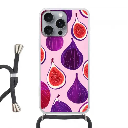 Vijgen - Roze - Paars Hoesje iPhone 16 Pro Max met koord klein -3d