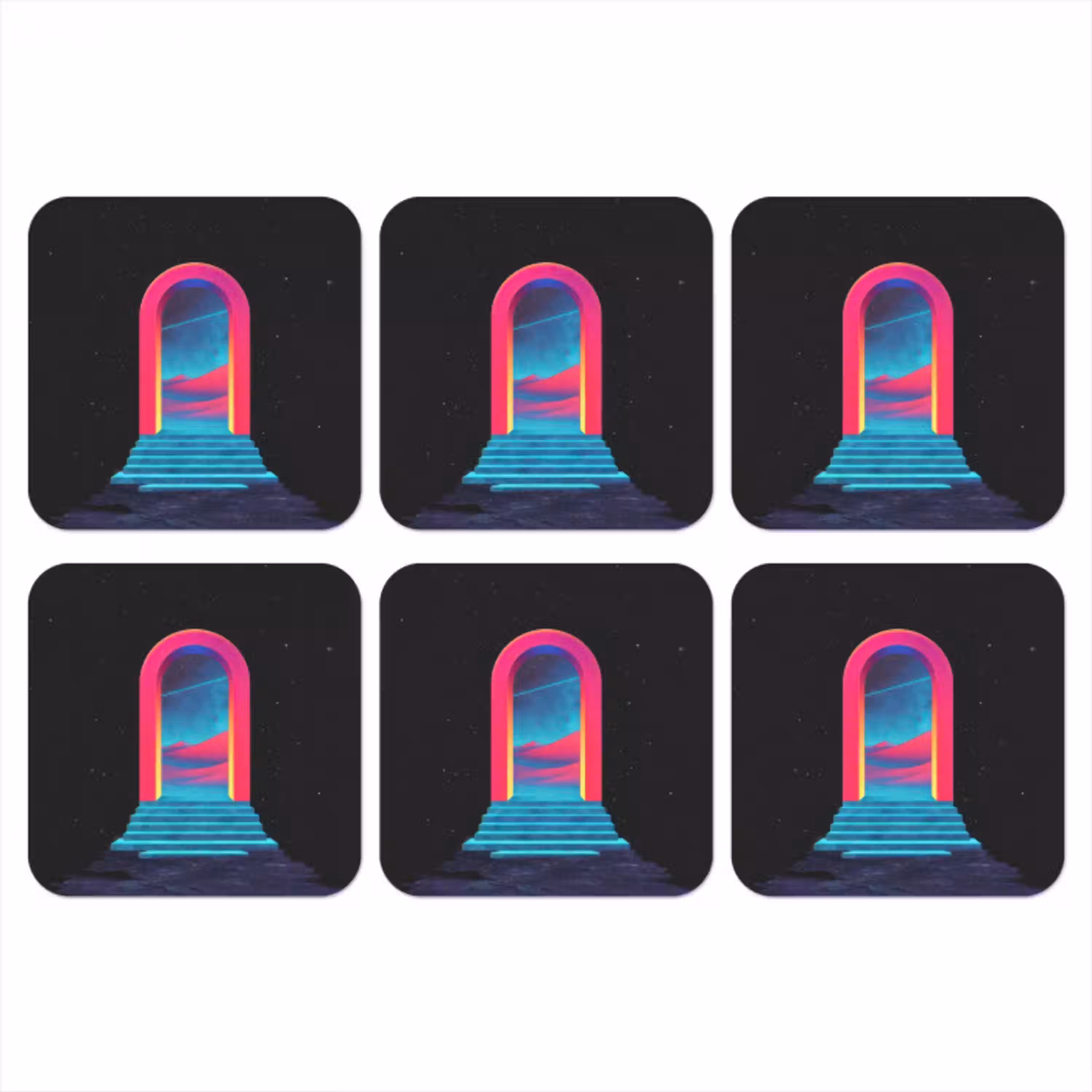 Poortje - Landschap - Sterrenhemel - Roze onderzetter kurk middel -3d