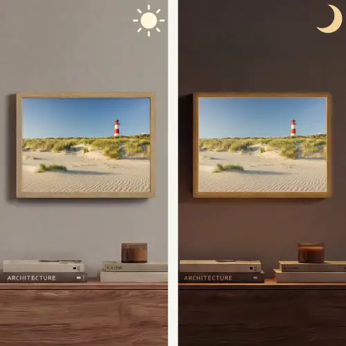 Vuurtoren - Strand - Landschap - Duinen Light Box met batterij (Wandlamp) middel -sfeer3