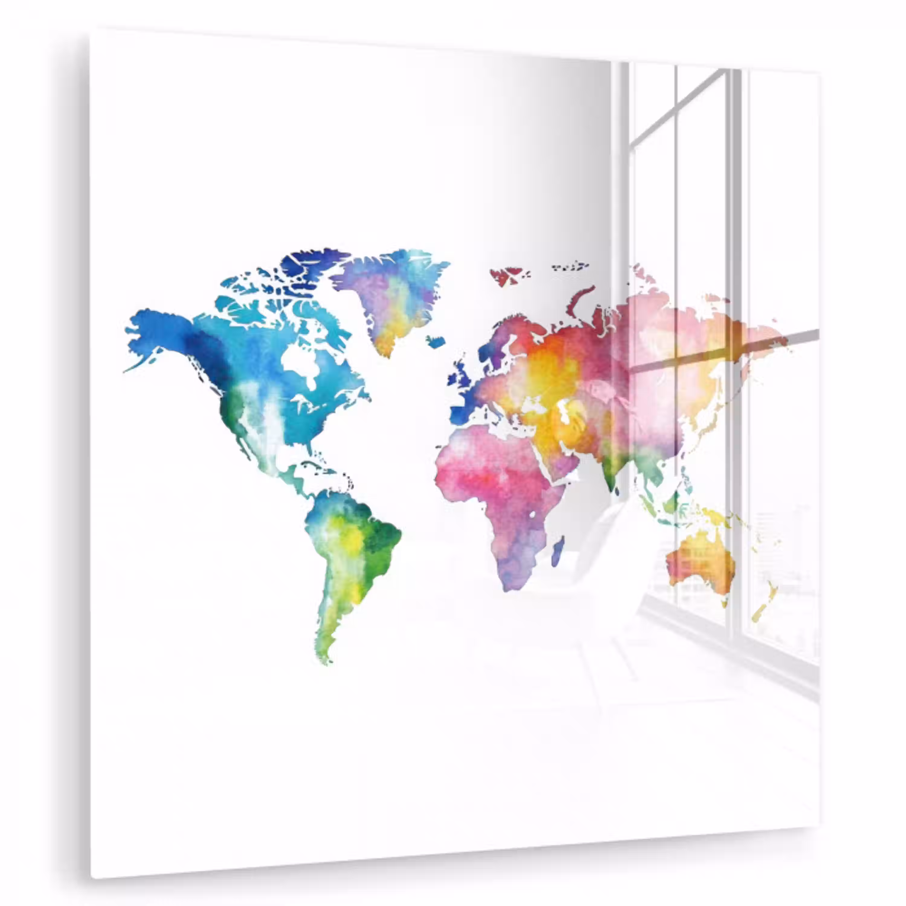 Wereldkaart - Regenboog - Aquarel plexiglas 5mm klein -zzzproduct_nieuw