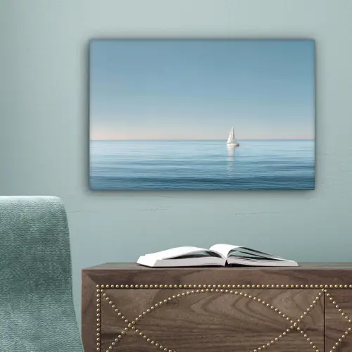 Zeilbootje - Kalme zee - Helderblauwe hemel canvas 2cm klein -sfeer4