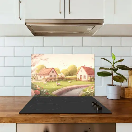 Schapen - Huisje - Platteland keuken achterwand spatscherm klein -sfeer2