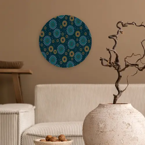 Blauw - Patroon - Retro Wandcirkel kunststof plaat 5mm dik klein 188 -sfeer1