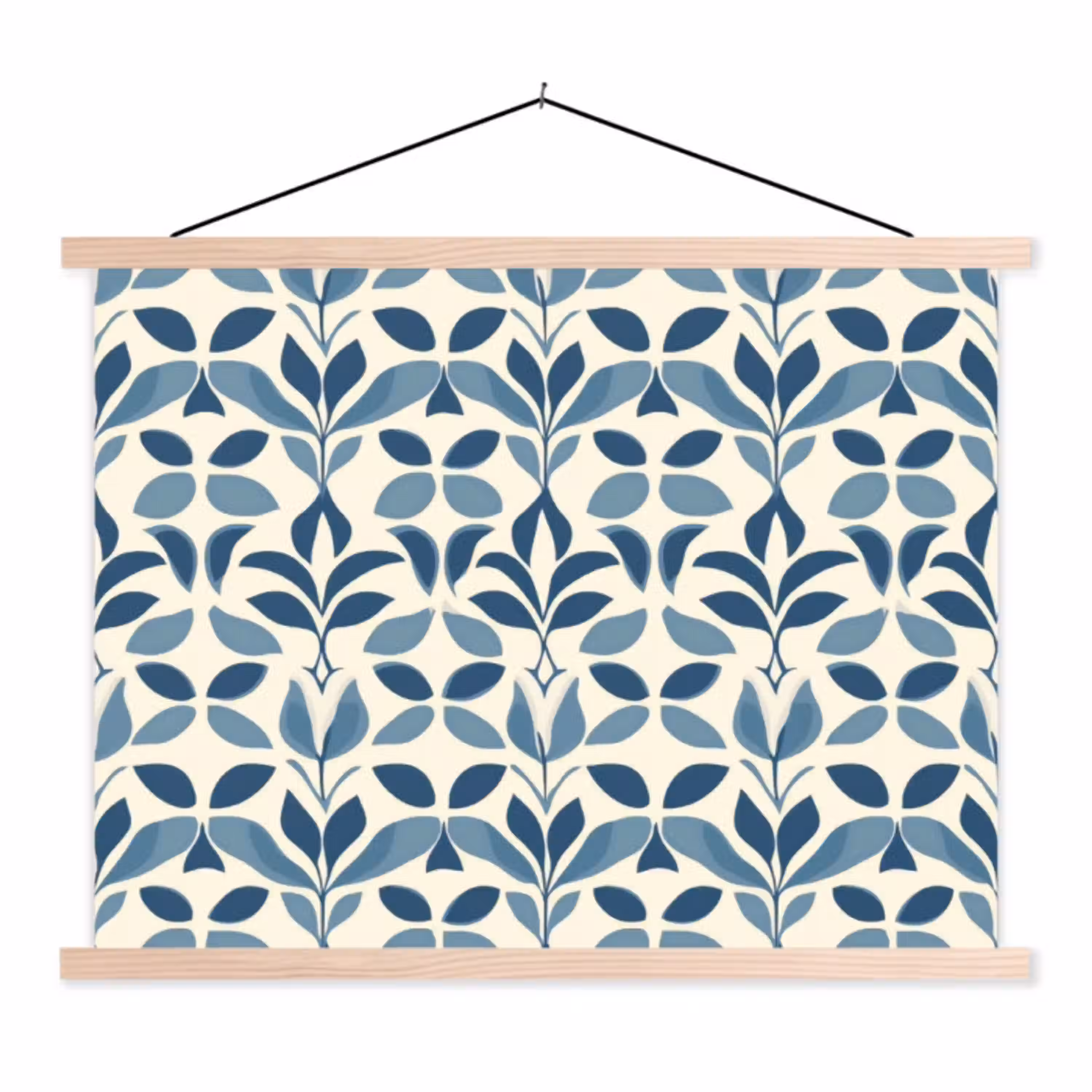 Flora - Modern - Blauw textielposter latten blank klein 122 -3d