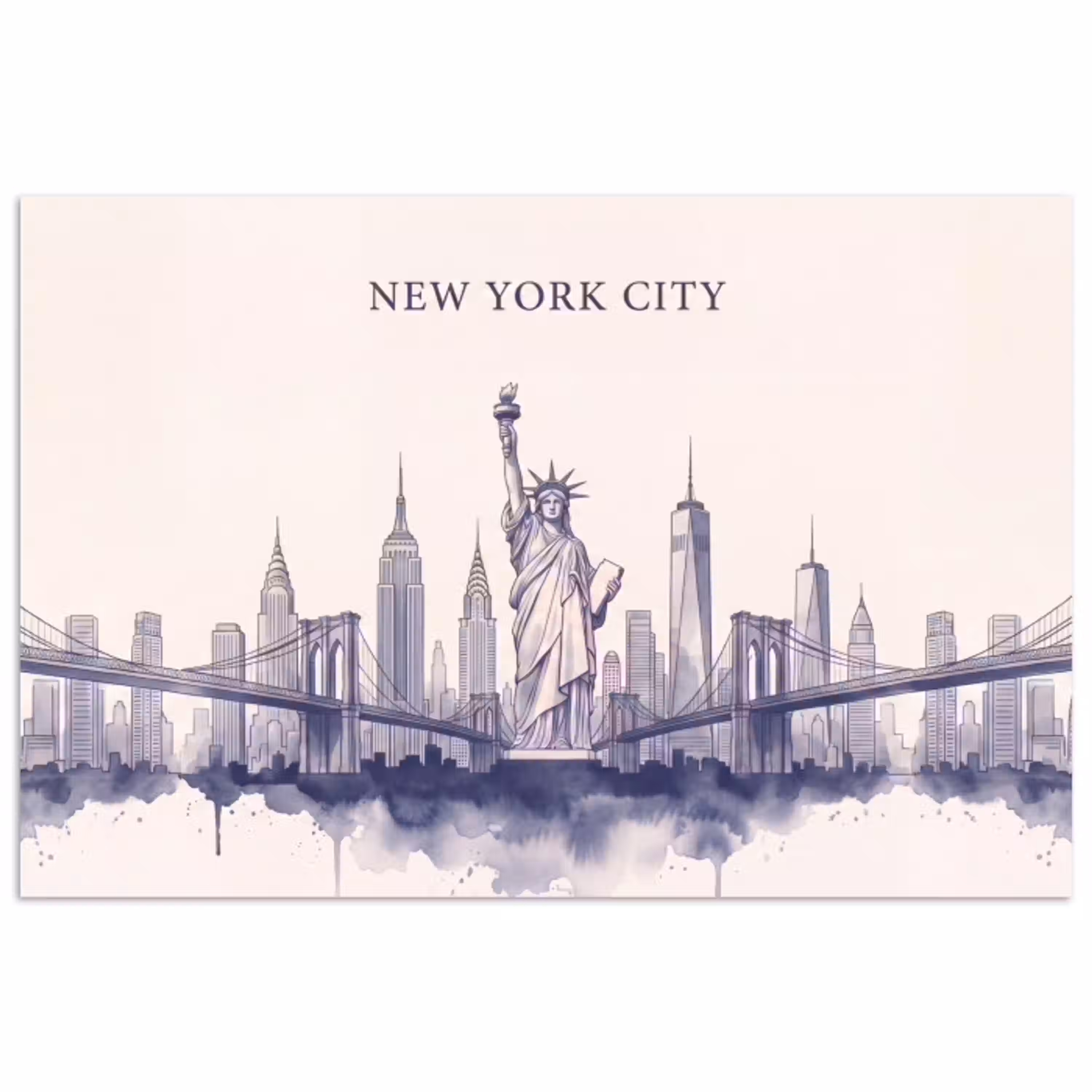 New York - Vrijheidsbeeld - Skyline - Illustratie - Blauw poster papier klein -3d
