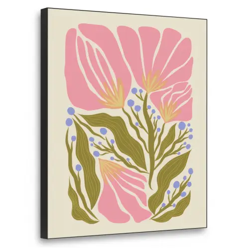 Bloemen - Bladeren - Abstract - Roze Textielframe zwart klein -3d