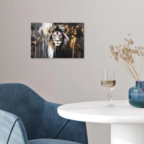 Leeuw - Portret - Verfspatten - Grijs poster papier klein -sfeer3