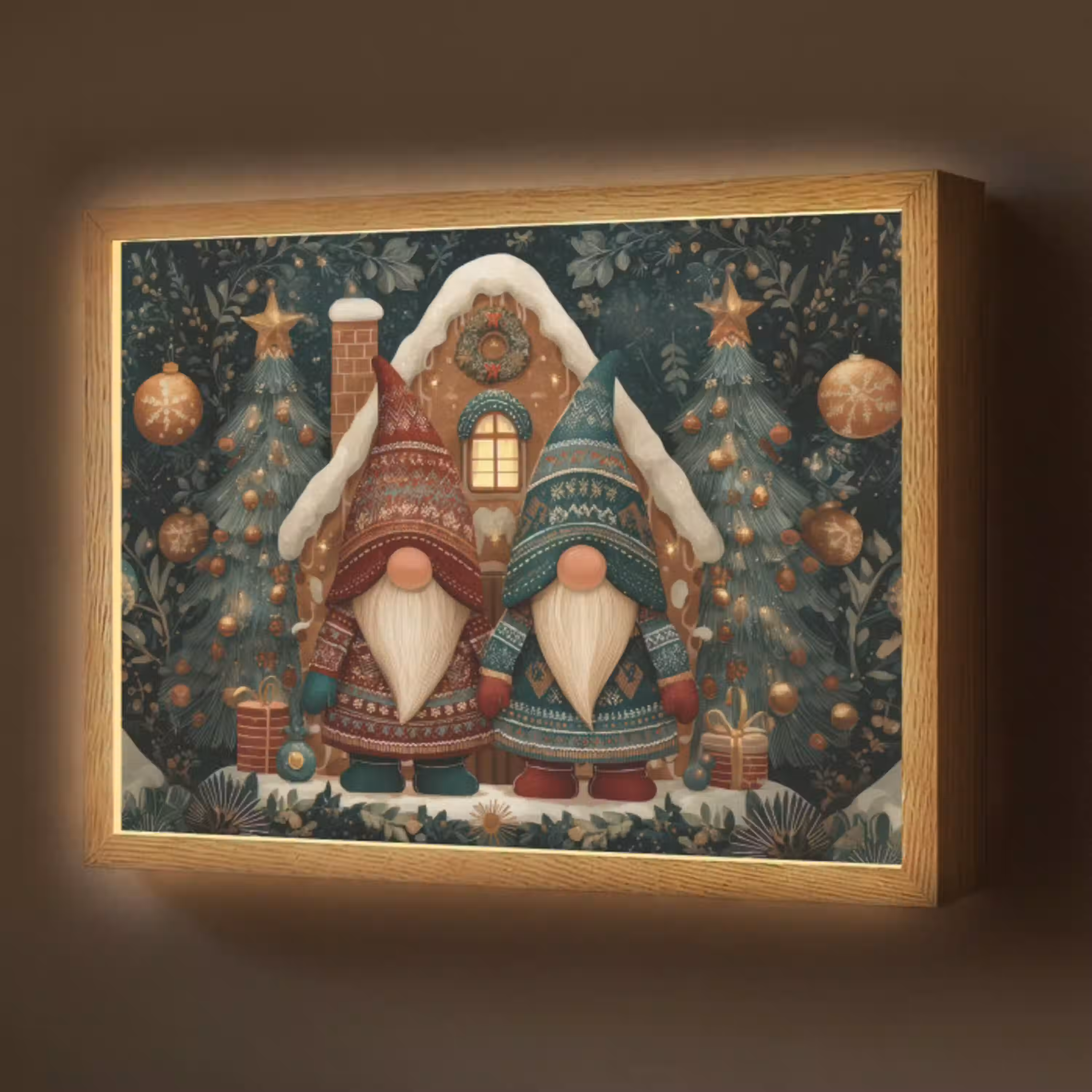 Kerst - Gnomen - Peperkoekhuisje - Rood - Groen Light Box met batterij (Wandlamp) middel -z3d_website