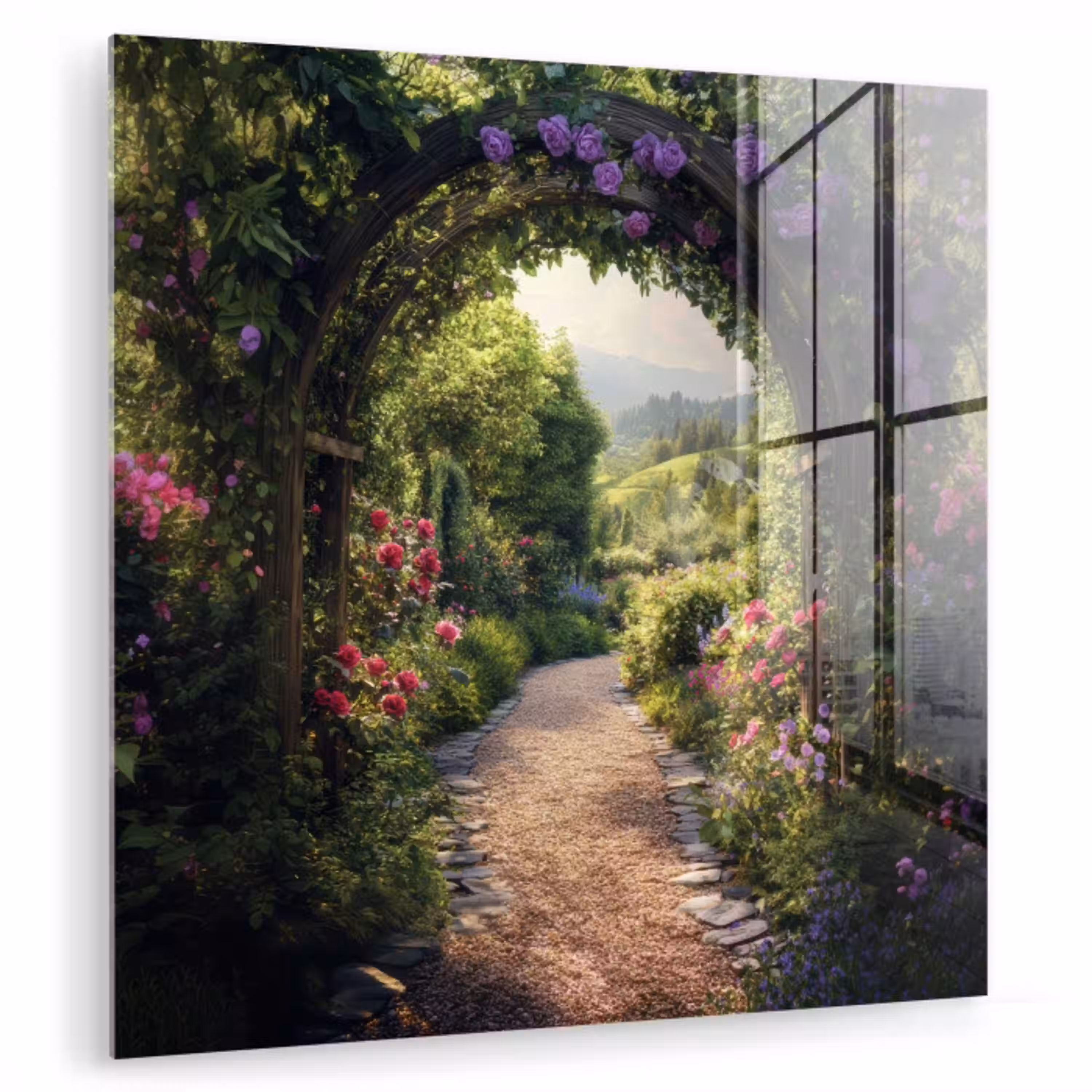 Doorkijk - Landschap - Bloemen - Tuinboog - Natuur plexiglas 5mm klein -zzzproduct_nieuw