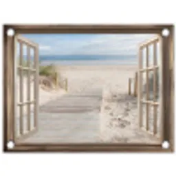 Doorkijk - Strand - Duinen - Pad - Landschap tuinposter los doek klein -3d