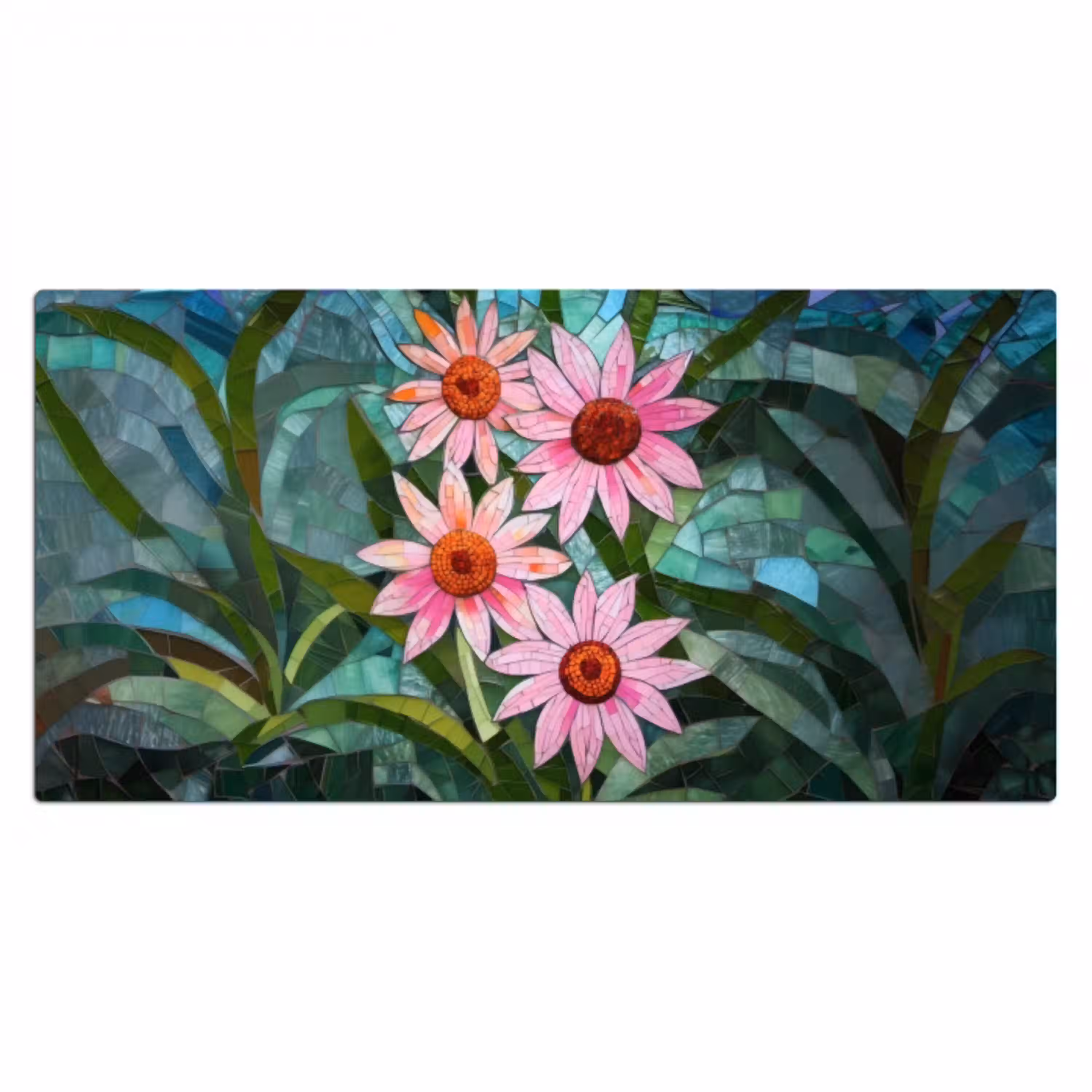 Bloemen - Roze - Glasmozaïek Muismat XXL klein -3d_leeg