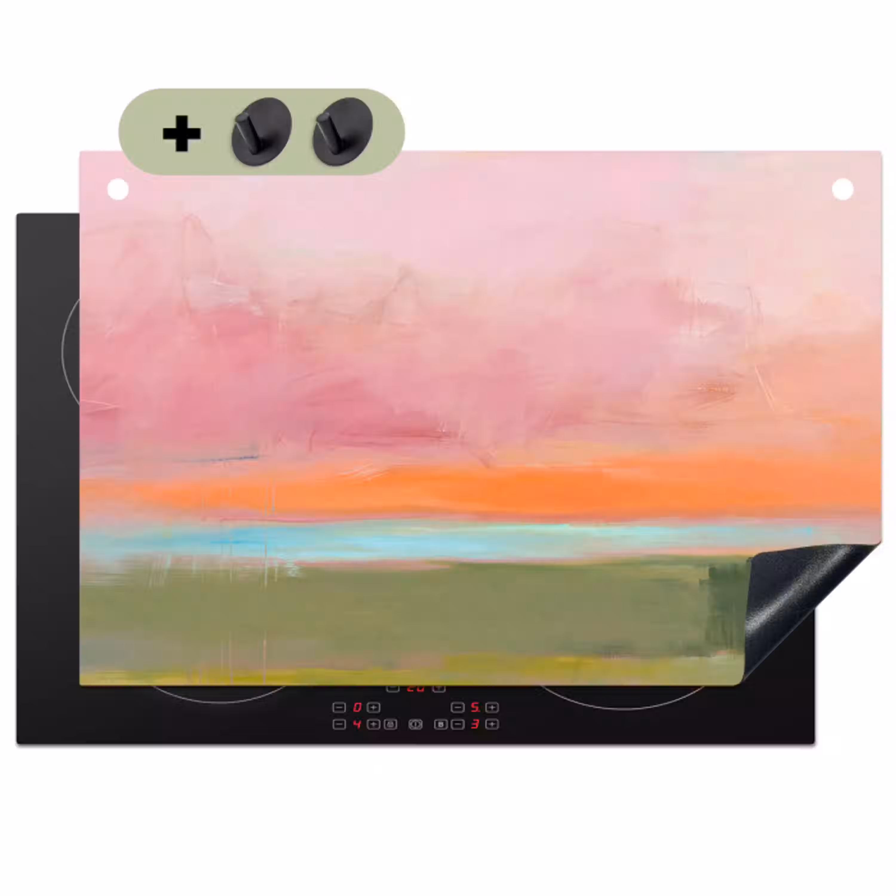 Abstract - Landschap - Modern - Roze - Oranje Inductie beschemer met haakjes klein -3d
