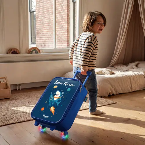 Dier - Ruimte - Planeet - Raket Kinderkoffer - Blauw klein -sfeer1