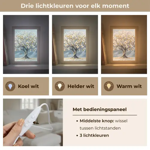 Boom - Winter - Levensboom - Modern - Goud Light Box met kabel (Tafellamp) klein -USP_lichtkleurNL