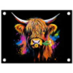 Schotse Hooglander - Graffiti - Kleurrijk - Bloem - Dieren tuinposter los doek klein -3d