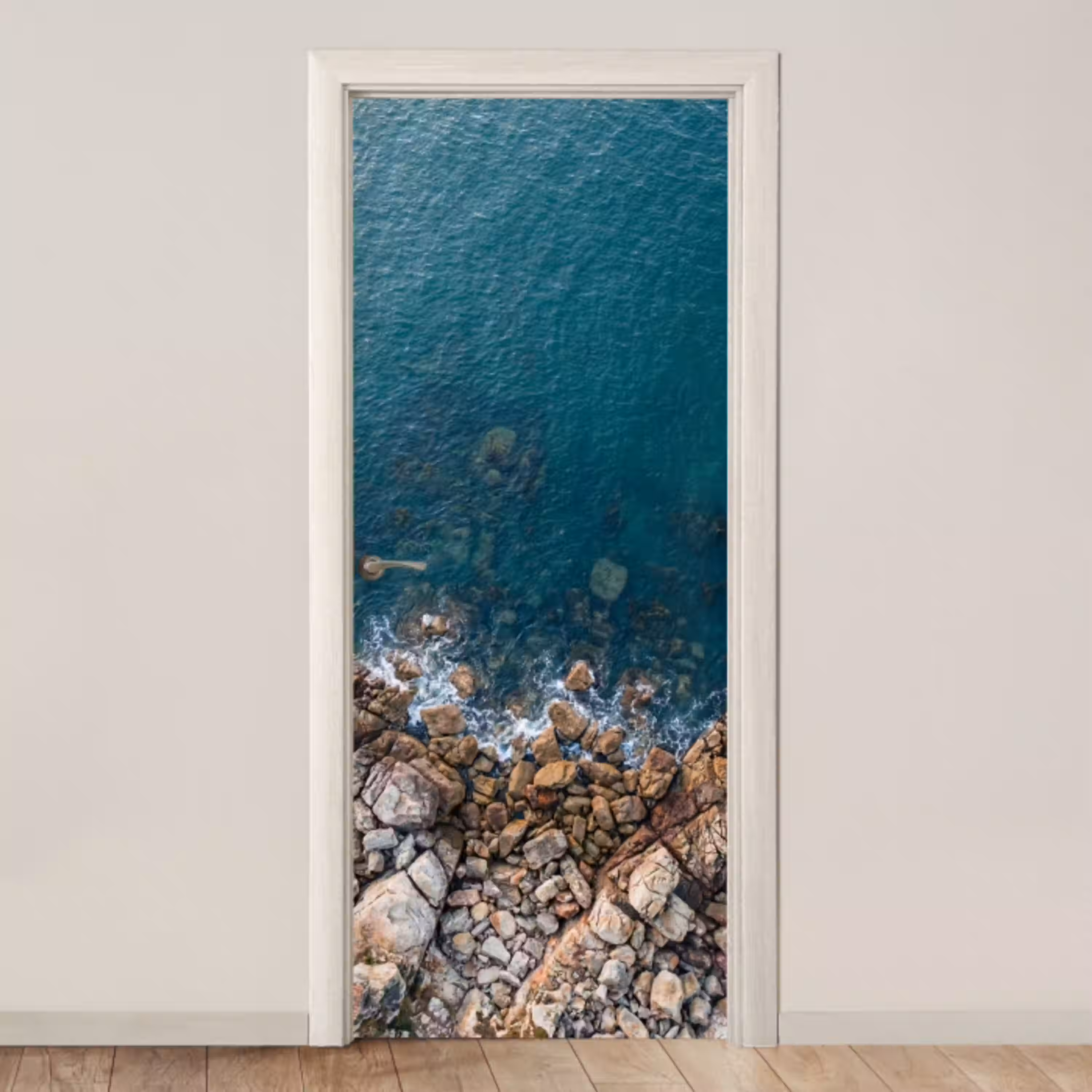 Zee - Kustlijn - Natuur - Abstract - Blauw deurposter klein -3d_beige