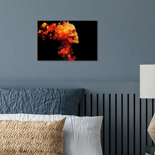 Schedel - Oranje - Zijaanzicht - Vlammen poster papier klein -sfeer2