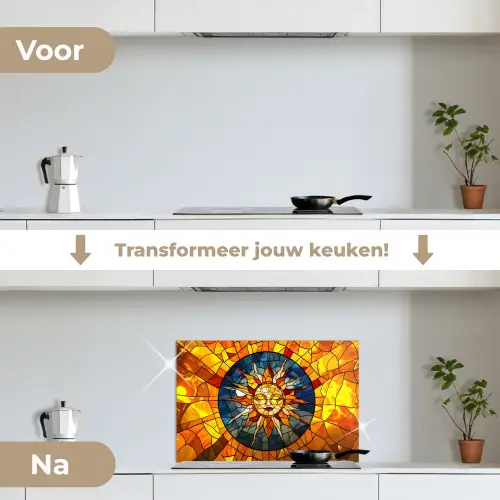 Mozaïek - Zon - Geel - Cirkel keuken achterwand spatscherm klein -voor_na_NL