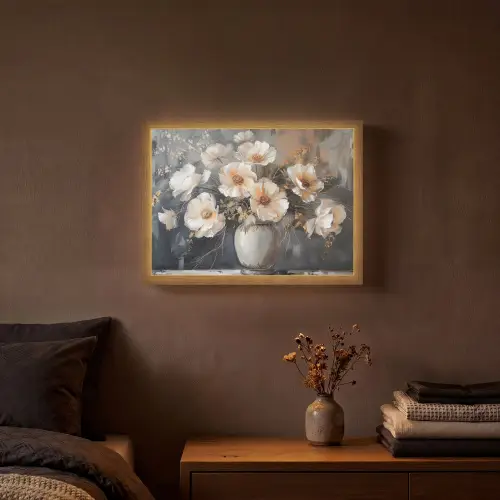 Bloemen - Wit - Vaas - Modern Light Box met batterij (Wandlamp) middel -sfeer4