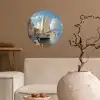 Zeilschip - Huizen - Kade - Zee Wandcirkel behangsticker klein -sfeer1