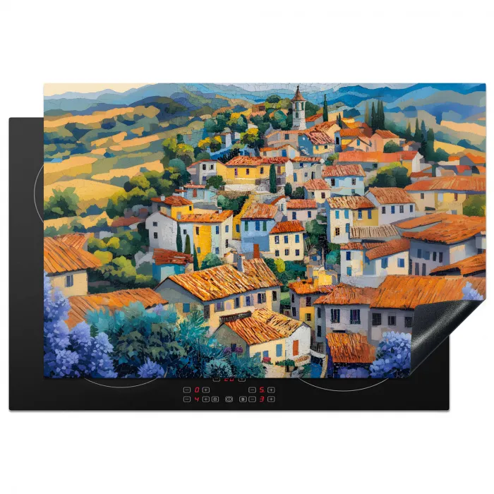 Dorp - Heuvels - Landschap - Bomen Inductie beschermer vinyl 3mm klein -3d