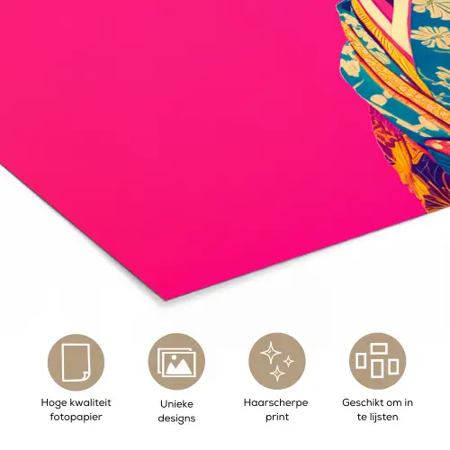 Hagedis - Bloemen - Roze - Kimono poster papier klein -closeup_NL