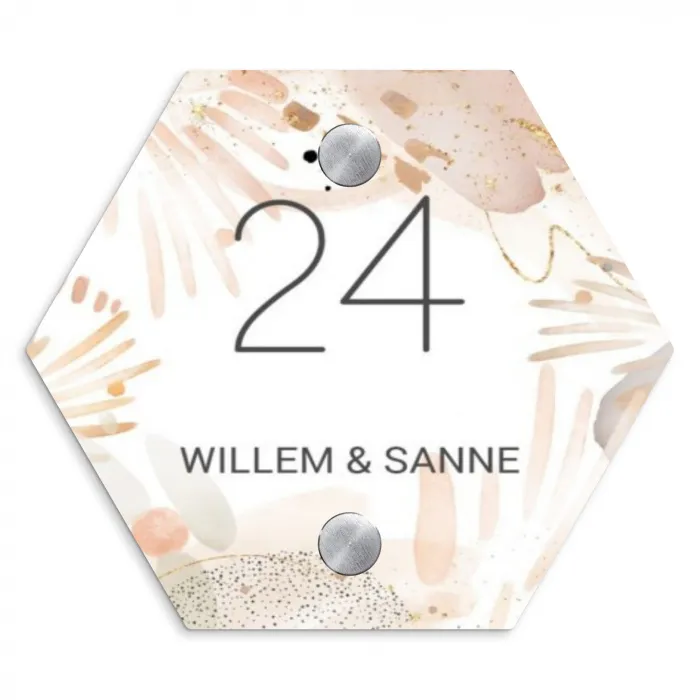 Abstract beige - Klassiek Naambord Hexagon klein -3d