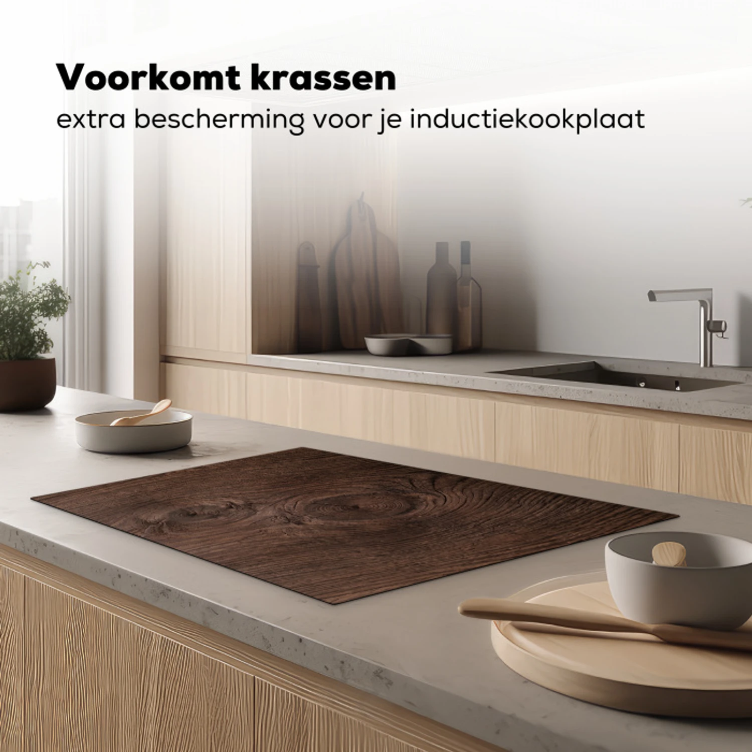 Houtnerf - Textuur - Patroon - Bruin - Rustiek Inductie beschermer vinyl 3mm klein -sfeer1
