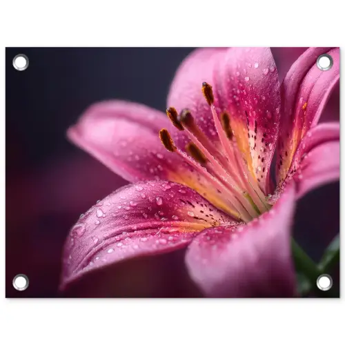 Roze - lelie - Dauwdruppels tuinposter los doek klein -3d