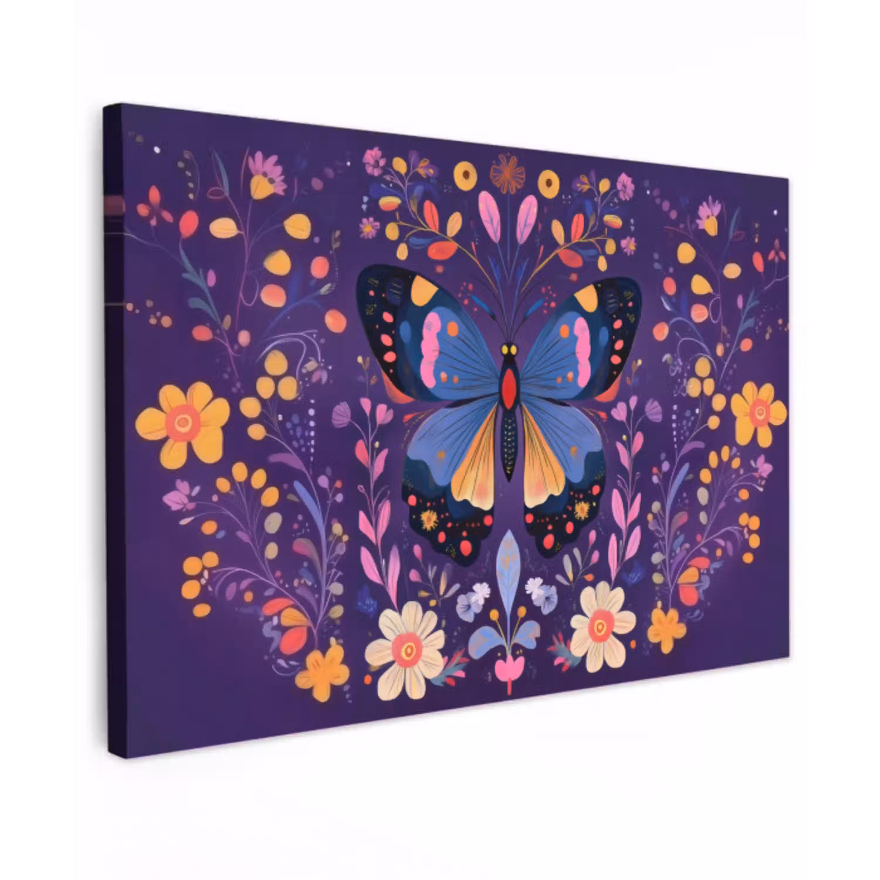 Sierlijk - Bloemen - Vlinder - Paars canvas 2cm klein -z3d