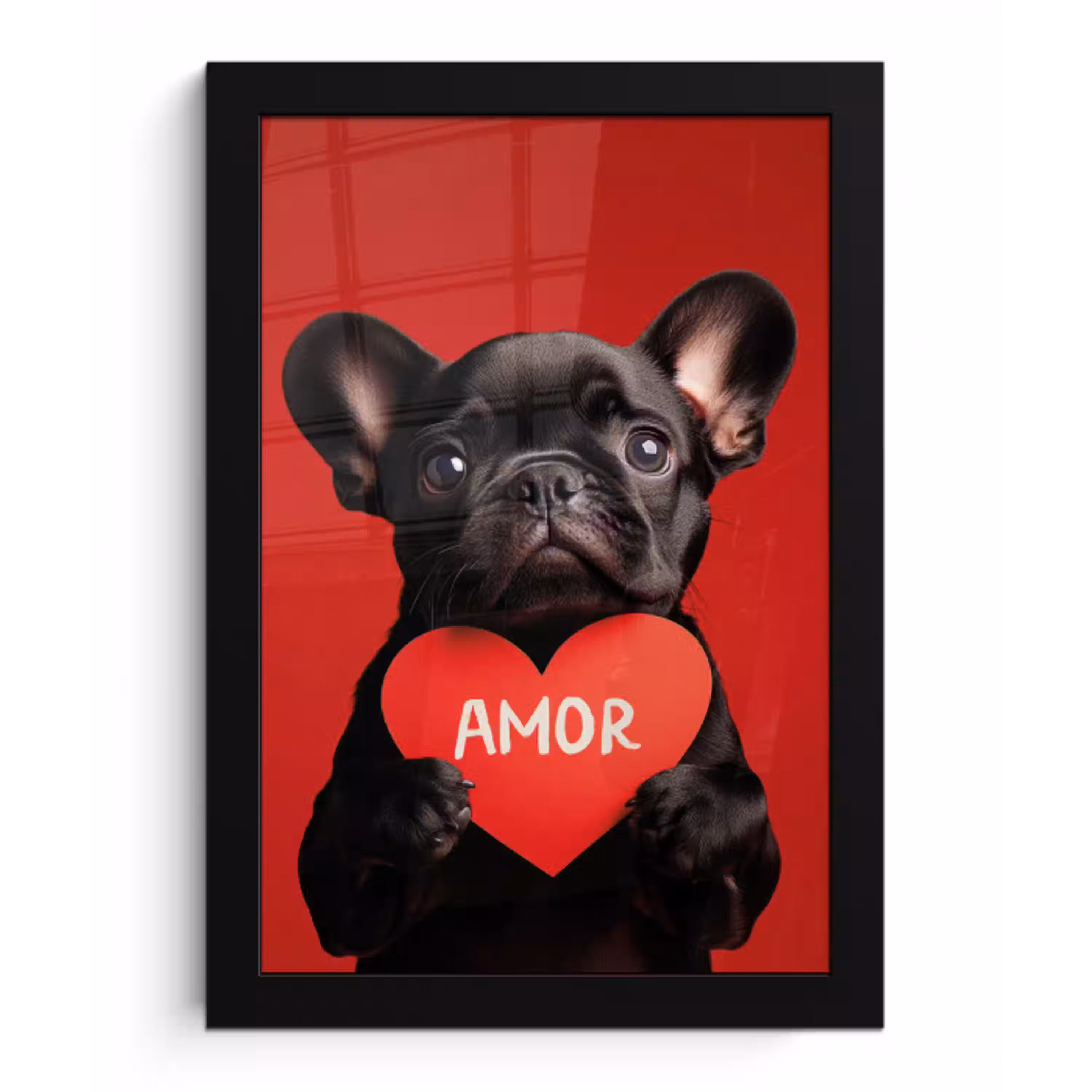 Amor - Hond  - Hartje - Rood fotolijst zwart zonder passe partout klein -3d