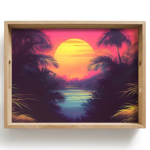 Zon - Geel - Palmbomen - Tropisch Dienblad Rechthoek middel -z3d_shopping