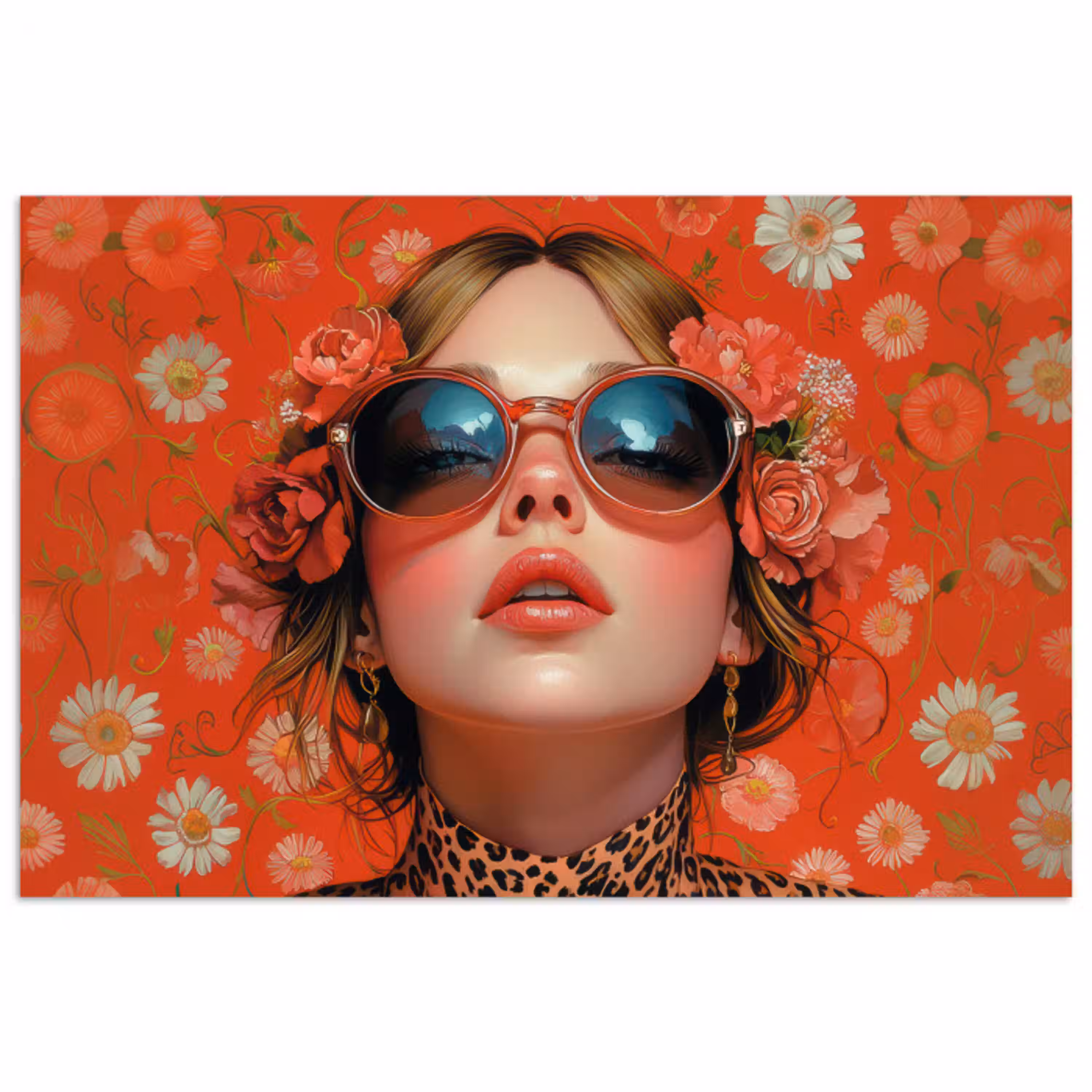 Vrouw - Kleurrijk - Dierenprint - Bloemen poster papier klein -3d