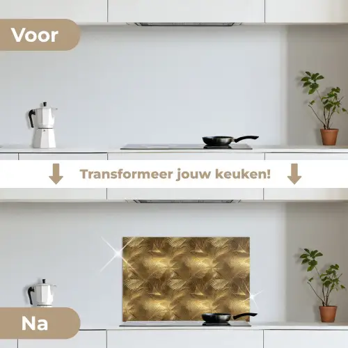 Palm - Waaier - Goud keuken achterwand spatscherm klein 900 -voor_na_NL