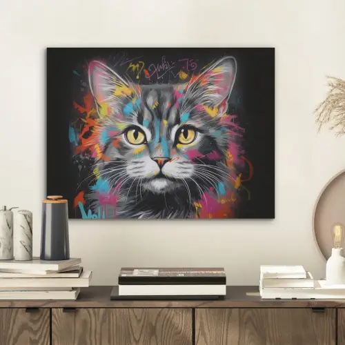 Kat - Graffiti - Dieren - Kleuren - Grijs PET vilt klein -sfeer1