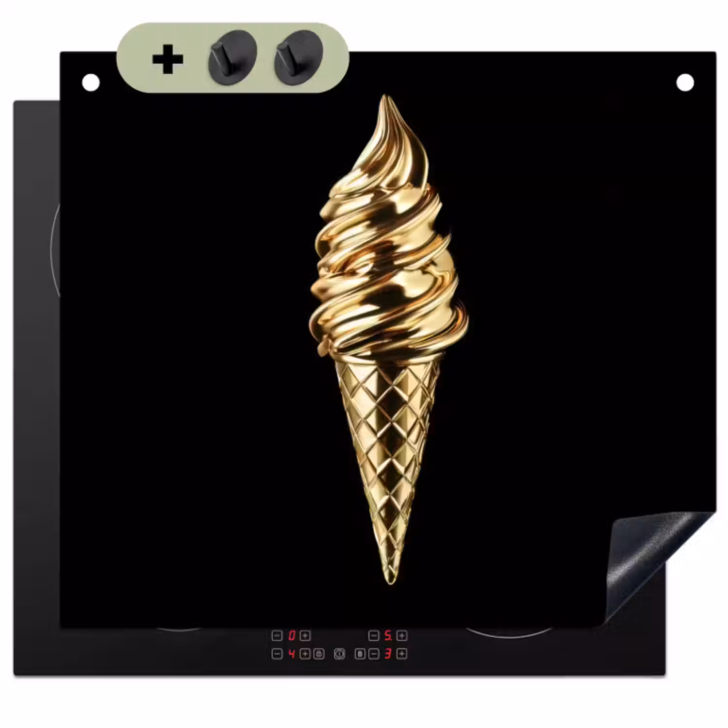 Inductie beschermer en spatscherm (2in1) - Ijs - Goud - Zwart - Eten