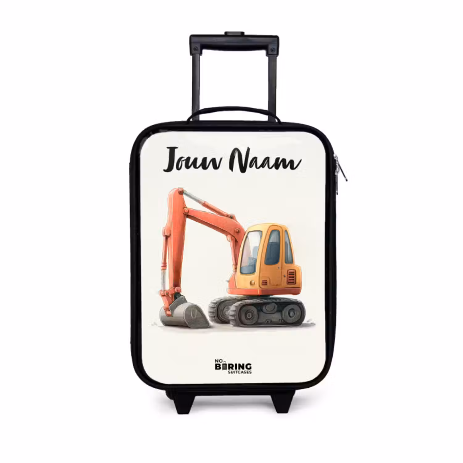 Kinderkoffer met naam - Graafmachine - Getekend - Oranje